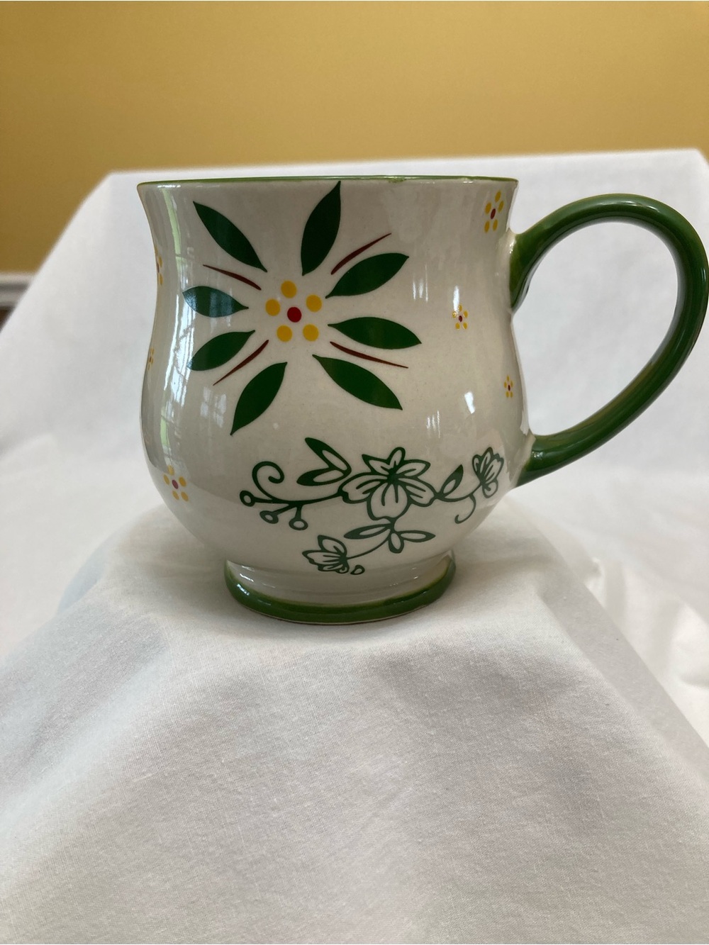 Temp-tations Old World Green Floral Lace Footed Ceramic Coffee Mug Preloved